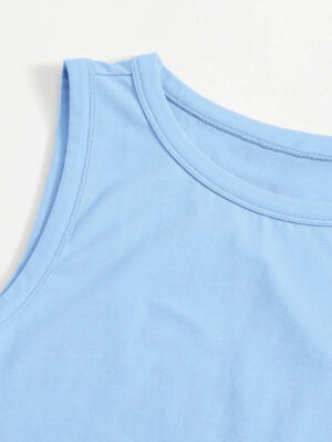 Blusa Azul Cropped Regata Soltinha Crop Top Tank (4)