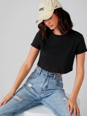 Blusa Cropped 100% Algodão Tank Preto Lisa Soltinho - No Sense (3)