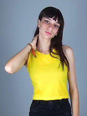 Blusa Cropped Amarelo Canário Regata Soltinha Tank Tee (2)