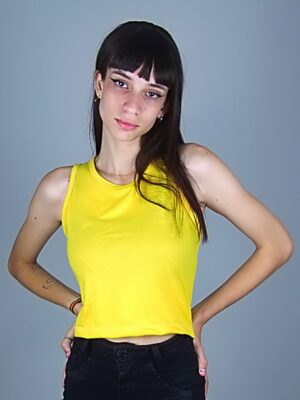 Blusa Cropped Amarelo Canário Regata Soltinha Tank Tee (3)