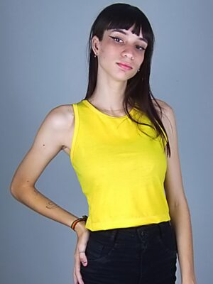 Blusa Cropped Amarelo Canário Regata Soltinha Tank Tee (7)