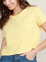 Blusa Cropped Amarelo Pastel Com Bolso Lisa Sem Estampa Soltinha - No Sense