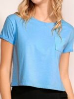 Blusa Cropped Com Bolso Tank Azul Soltinha Lisa Sem Estampa - No Sense
