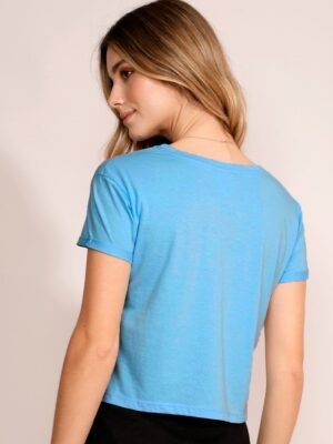 Blusa Cropped Com Bolso Tank Azul Soltinha Lisa Sem Estampa - No Sense (3)