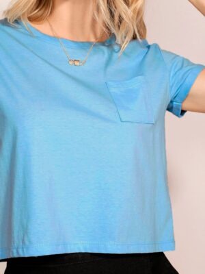 Blusa Cropped Com Bolso Tank Azul Soltinha Lisa Sem Estampa - No Sense (5)