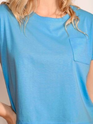 Blusa Cropped Com Bolso Tank Azul Soltinha Lisa Sem Estampa - No Sense (6)