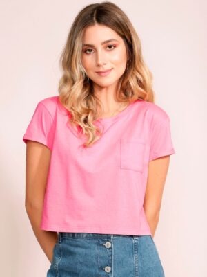 Blusa Cropped Com Bolso Tank Rosa Soltinha Lisa Sem Estampa - No Sense (5)