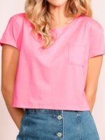 Blusa Cropped Com Bolso Tank Rosa Soltinha Lisa Sem Estampa - No Sense