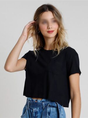 Blusa Cropped Com Bolso Tank Soltinha Preto Lisa Sem Estampa - No Sense (3)