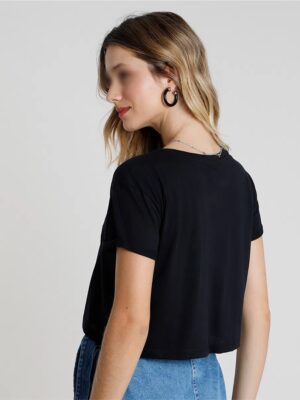 Blusa Cropped Com Bolso Tank Soltinha Preto Lisa Sem Estampa - No Sense (4)