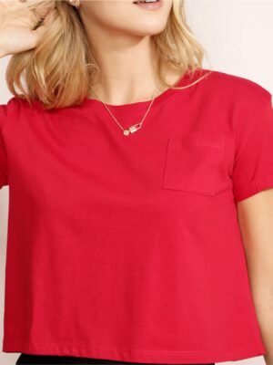 Blusa Cropped Com Bolso Tank Vermelho Soltinha Lisa Sem Estampa - No Sense
