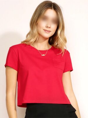 Blusa Cropped Com Bolso Tank Vermelho Soltinha Lisa Sem Estampa - No Sense (3)