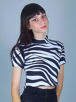 Blusa Cropped Estampado Zebra Canelado Gola Alta (1)