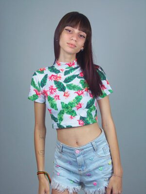 Blusa Cropped Floral Gola Alta Elastano (3)
