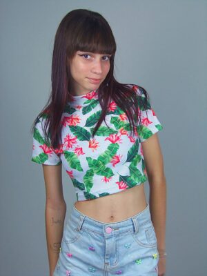 Blusa Cropped Floral Gola Alta Elastano (4)
