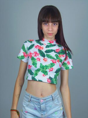 Blusa Cropped Floral Gola Alta Elastano (5)