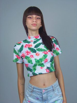 Blusa Cropped Floral Gola Alta Elastano (8)
