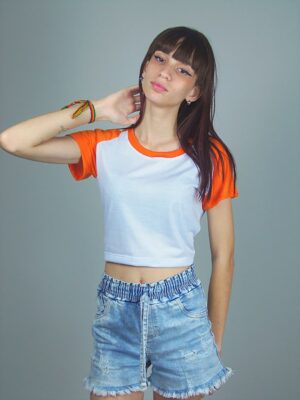 Blusa Cropped Raglan Laranja Coral (1)