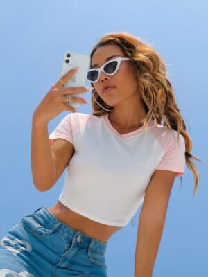 Blusa Cropped Raglan Rosa Soltinha Lisa Sem Estampa - No Sense (8)