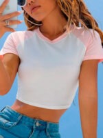 Blusa Cropped Raglan Rosa Soltinha Lisa Sem Estampa - No Sense
