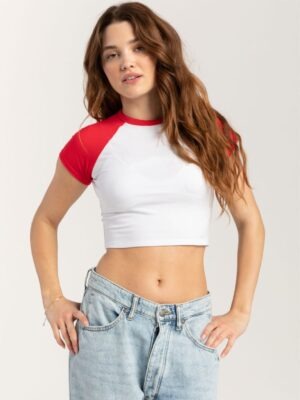 Blusa Cropped Raglan Vermelho Soltinha Lisa Sem Estampa - No Sense (3)