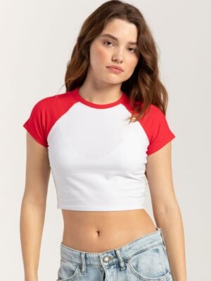 Blusa Cropped Raglan Vermelho Soltinha Lisa Sem Estampa - No Sense (4)