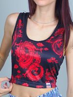 Blusa Cropped Regata Dragão Chinês Preto e Vermelho - TOTAL - NO SENSE