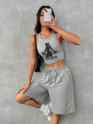 Blusa Cropped Regata Fitness Cinza Mescla Soltinha Crop Top (04)