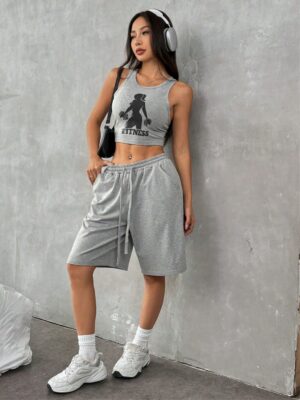 Blusa Cropped Regata Fitness Cinza Mescla Soltinha Crop Top (06)