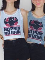 Blusa Cropped Regata No Pain No Gain Soltinho - GYM - No Sense