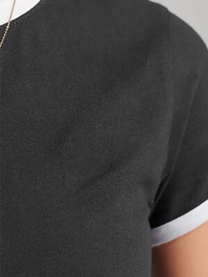Blusa Cropped Ringer 100% Algodão Preto Bib Branco Soltinha (3)