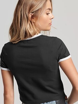 Blusa Cropped Ringer 100% Algodão Preto Bib Branco Soltinha (5)