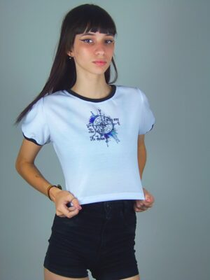 Blusa Cropped Ringer Bússola Tee Soltinho Branco E Preto - No Sense (4)