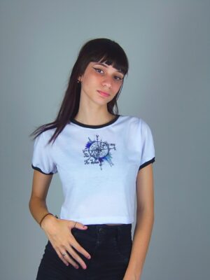Blusa Cropped Ringer Bússola Tee Soltinho Branco E Preto - No Sense (5)
