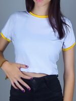 Blusa Cropped Ringer tee Amarelo Soltinha Lisa Sem Estampa - No Sense