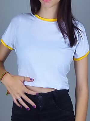 Blusa Cropped Ringer tee Amarelo Soltinha Lisa Sem Estampa - No Sense