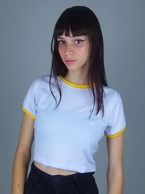Blusa Cropped Ringer tee Amarelo Soltinha Lisa Sem Estampa (5)