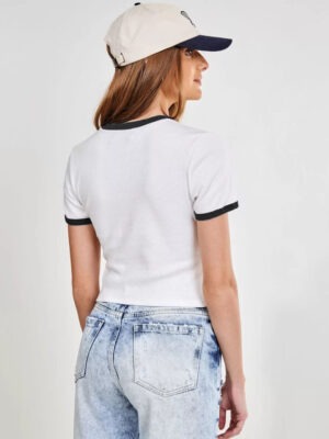 Blusa Cropped Ringer tee Branco com Preto Soltinha Lisa Sem Estampa (10)