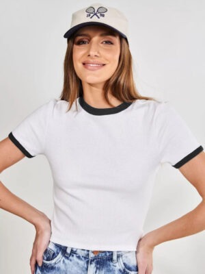 Blusa Cropped Ringer tee Branco com Preto Soltinha Lisa Sem Estampa (11)