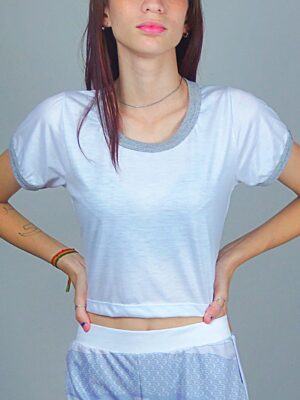 Blusa Cropped Ringer tee Cinza Mescla Soltinha Lisa Sem Estampa - No Sense