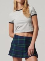 Blusa Cropped Ringer tee Cinza com Preto Soltinha Lisa Sem Estampa - No Sense