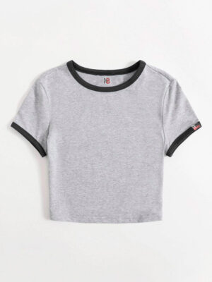 Blusa Cropped Ringer tee Cinza com Preto Soltinha Lisa Sem E (4)
