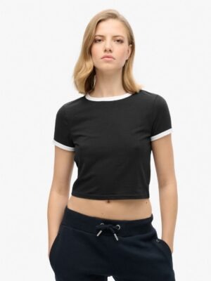 Blusa Cropped Ringer tee Preta Soltinha Rib Branco (2)