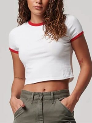 Blusa Cropped Ringer tee Vermelho Soltinha Lisa Sem Estampa (1)