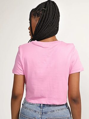 Blusa Cropped Rosa Manga Curta Gola Redonda Sem Estampa (2)