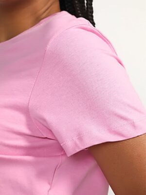 Blusa Cropped Rosa Manga Curta Gola Redonda Sem Estampa (4)