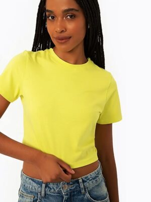 Blusa Cropped Tank Amarelo Canário Soltinha Lisa Sem Estampa - No Sense (6)