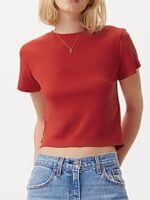 Blusa Cropped Vermelho Manga Curta Gola Redonda Sem Estampa - No Sense