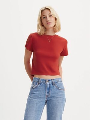 Blusa Cropped Vermelho Manga Curta Gola Redonda Sem Estampa (5)