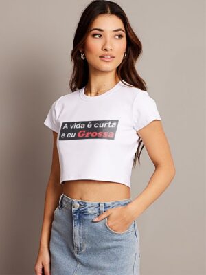 Blusa Cropped Vida Curta eu Grossa Branca Soltinha (5)